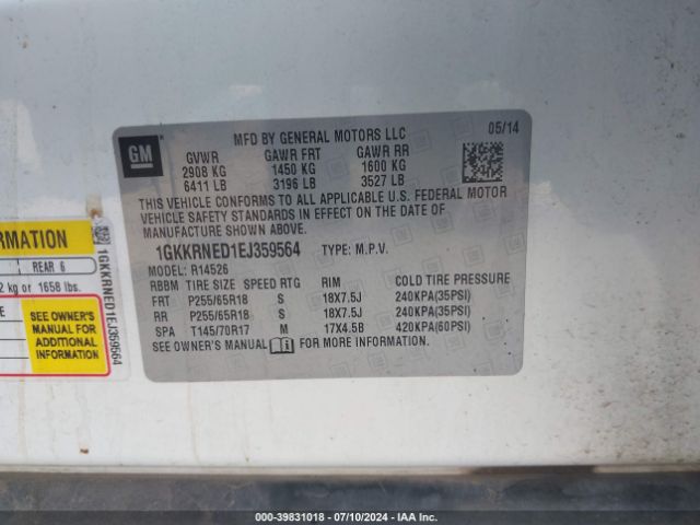 1GKKRNED1EJ359564 GMC Acadia Sle-1
