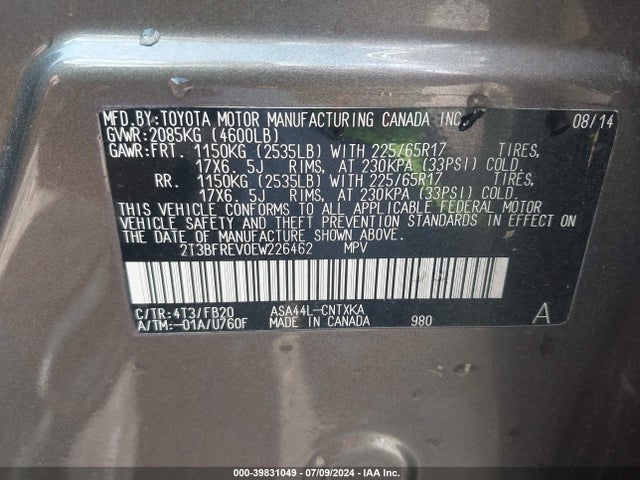 Toyota RAV4 LE 2014 2T3BFREV0EW226462 Image 9