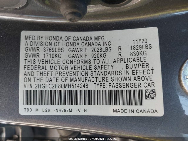 Honda Civic Sport 2021 2HGFC2F80MH514248 Image 9