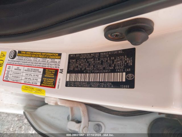 4T1BZ1FB6KU026851 Toyota AVALON XLE