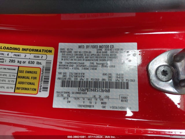 Ford Mustang Ecoboost Fastback 2024 1FA6P8TH4R5126468 Image 9