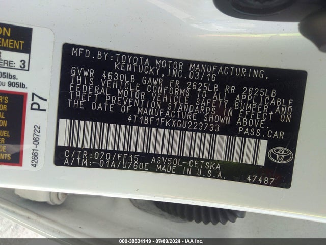 Toyota CAMRY SE 2016 4T1BF1FKXGU223733 Image 9