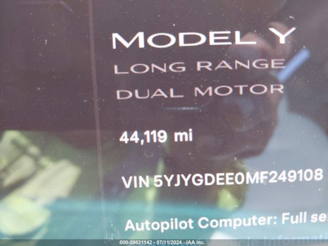 5YJYGDEE0MF249108 Tesla Model Y Long Range Dual Motor All-wheel Drive