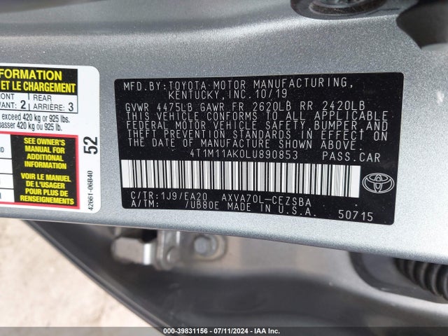 Toyota CAMRY SE 2020 4T1M11AK0LU890853 Image 9