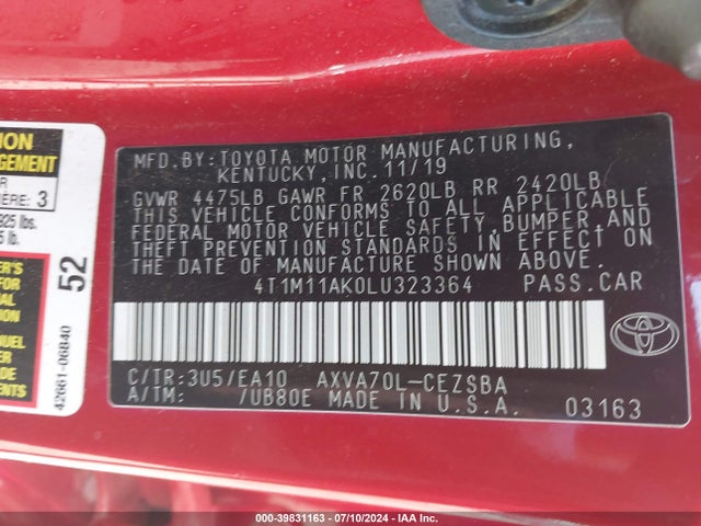 Toyota CAMRY SE 2020 4T1M11AK0LU323364 Image 9