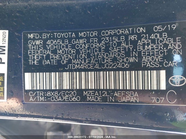 Toyota Corolla Se  6mt 2020 JTDM4RCE4LJ022406 Image 9