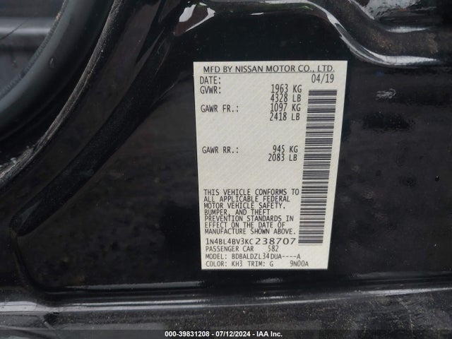 Nissan Altima 2.5 S 2019 1N4BL4BV3KC238707 Image 9
