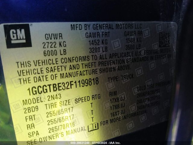 1GCGTBE32F1199818 Chevrolet Colorado Lt