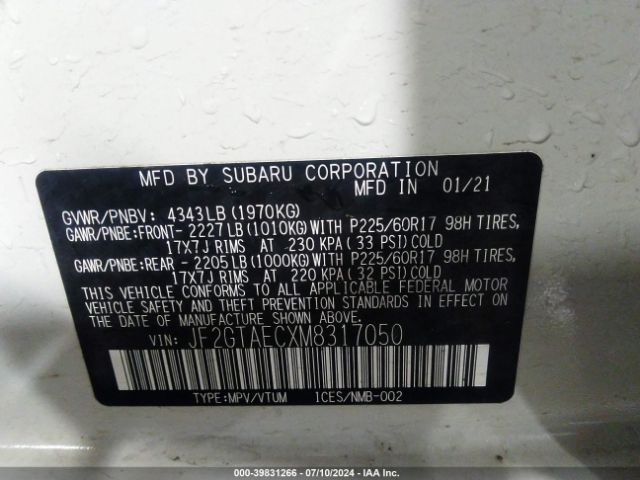JF2GTAECXM8317050 Subaru Crosstrek Premium