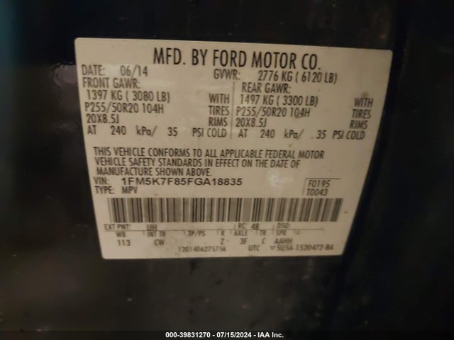 Ford Explorer Limited 2015 1FM5K7F85FGA18835 Image 9