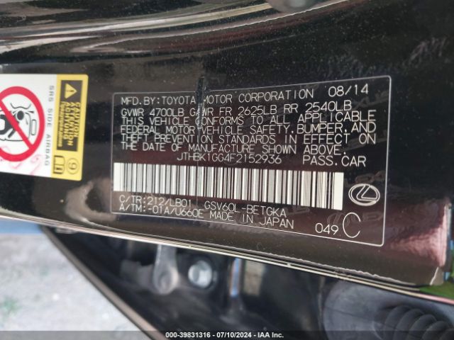 JTHBK1GG4F2152936 Lexus ES 350
