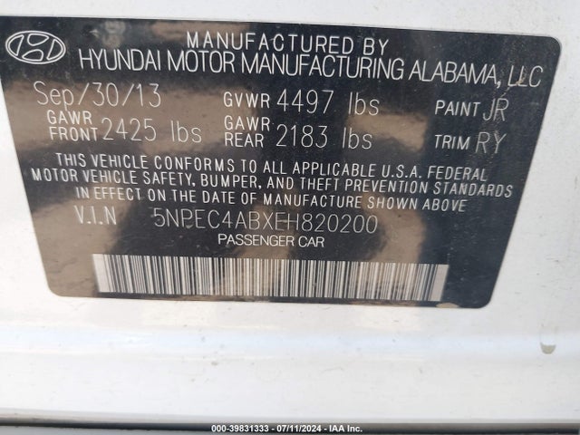 5NPEC4ABXEH820200 Hyundai Sonata Se 2.0t