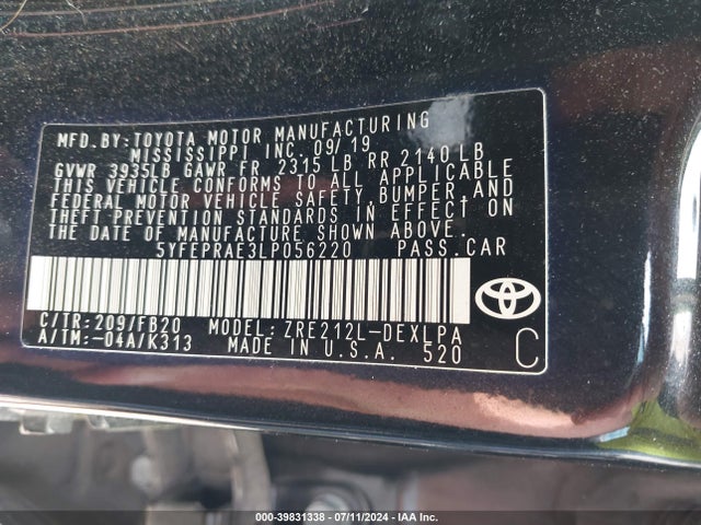 Toyota COROLLA LE 2020 5YFEPRAE3LP056220 Image 9