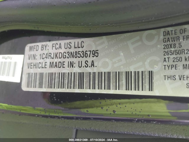 1C4RJKDG3N8536795 Jeep Grand Cherokee L Overland 4x4