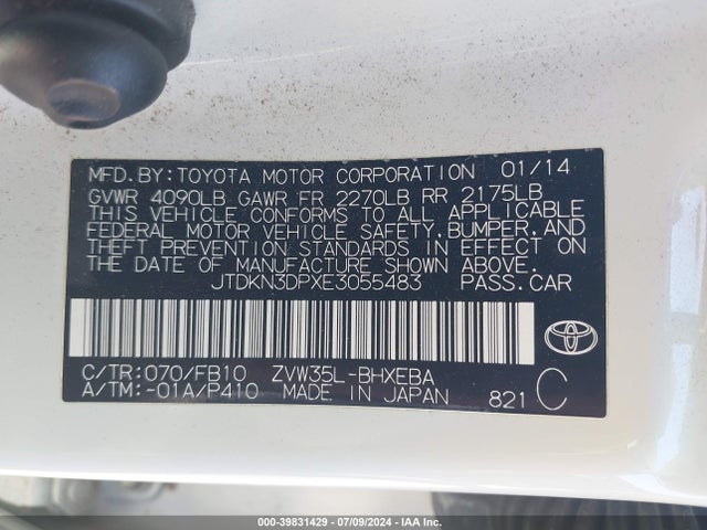 Toyota PRIUS PLUG-IN 2014 JTDKN3DPXE3055483 Image 9