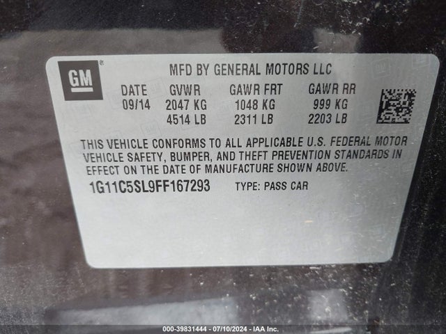 Chevrolet MALIBU 1LT 2015 1G11C5SL9FF167293 Image 9