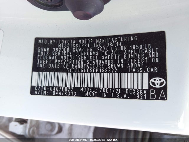 Toyota Corolla S Plus 2015 5YFBURHE5FP188322 Image 9