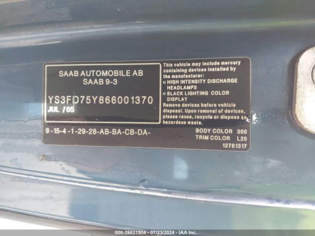 2006 SAAB 9-3 YS3FD75Y866001370 Photo 8
