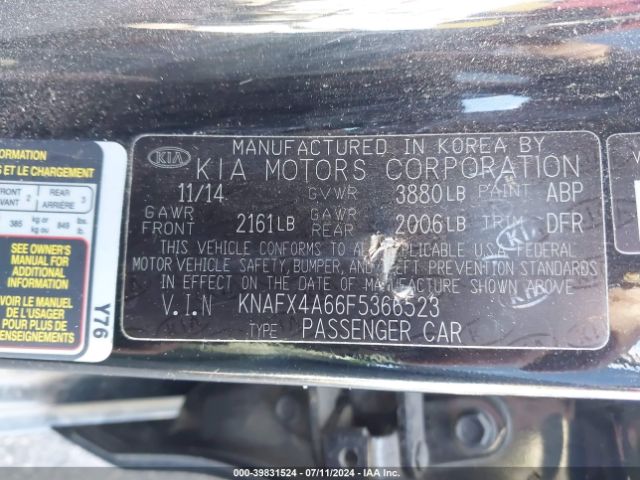 KNAFX4A66F5366523 KIA FORTE LX