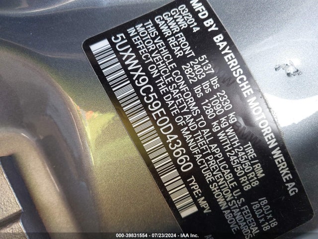 BMW X3 Xdrive28i 2014 5UXWX9C59E0D43660 Image 9