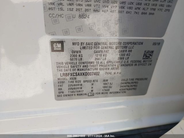 LRBFXCSAXKD007402 Buick Envision Fwd Essence