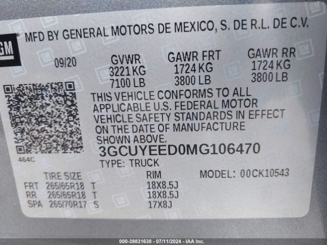 3GCUYEED0MG106470 Chevrolet Silverado 1500 4wd  Short Bed Rst