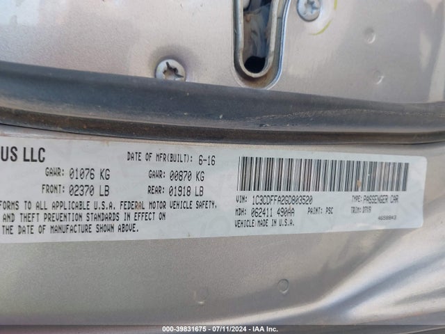 1C3CDFFA2GD803520 Dodge Dart Sxt Sport