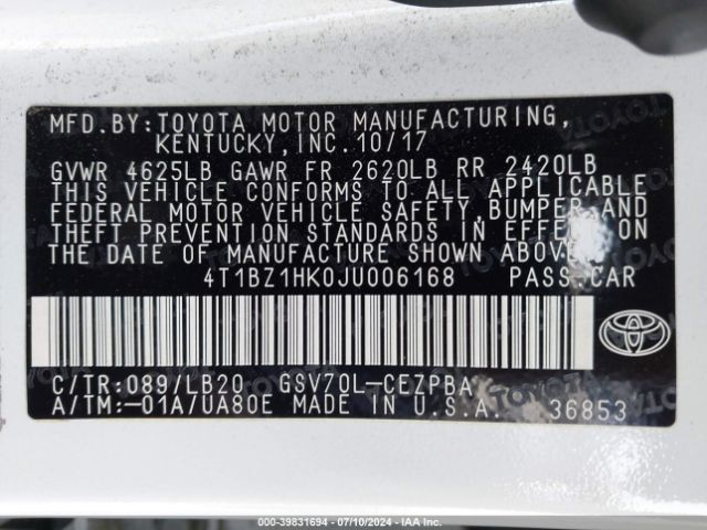 4T1BZ1HK0JU006168 Toyota Camry Xse V6