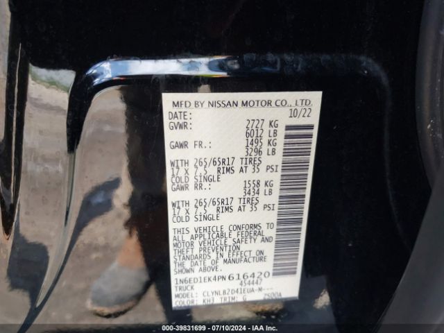 1N6ED1EK4PN616420 Nissan Frontier Sv 4x4