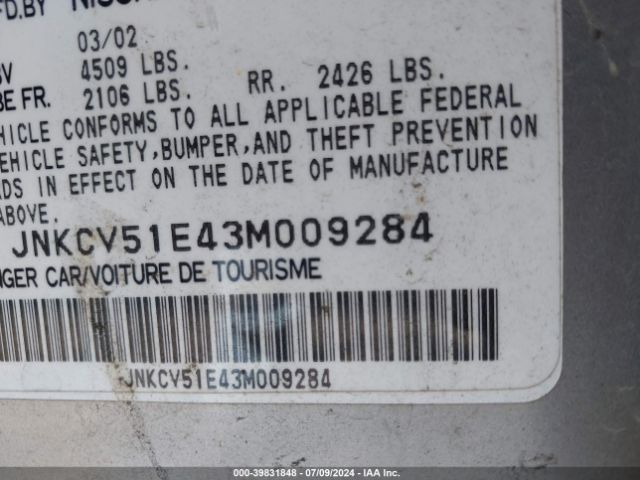 Auction sale of the 2003 Infiniti G35 Luxury Leather, vin: JNKCV51E43M009284, lot number: 39831848