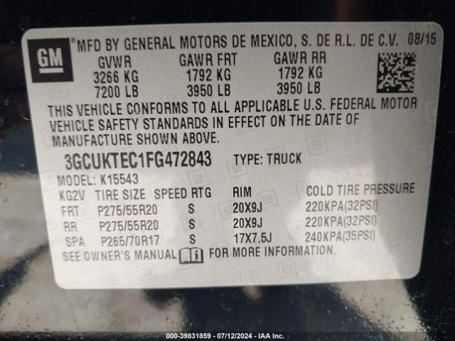 3GCUKTEC1FG472843 Chevrolet Silverado 1500 High Country