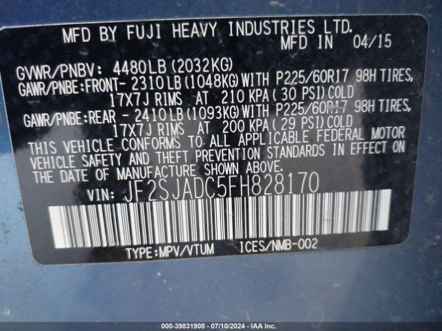 JF2SJADC5FH828170 Subaru Forester 2.5i Premium