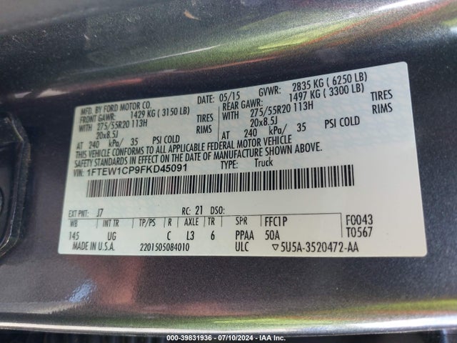 Ford F-150 Xlt 2015 1FTEW1CP9FKD45091 Image 9
