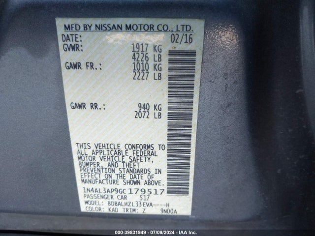 Nissan Altima 2.5 Sr 2016 1N4AL3AP9GC179517 Image 9