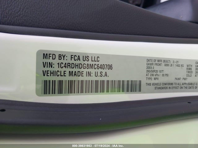 1C4RDHDG8MC640706 Dodge Durango Gt Rwd