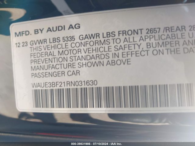 WAUE3BF21RN031630 Audi A6 Premium Plus 45 Tfsi Quattro S Tronic
