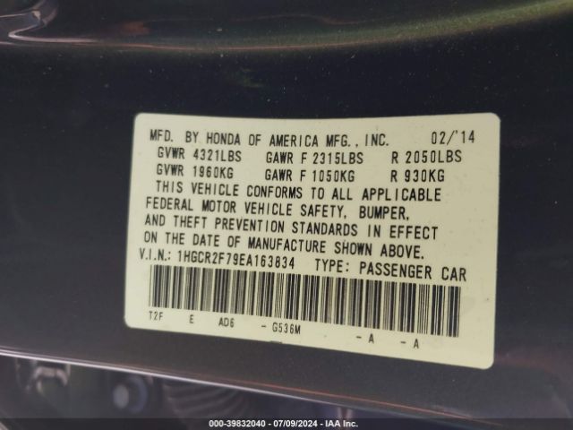 1HGCR2F79EA163834 Honda ACCORD EX