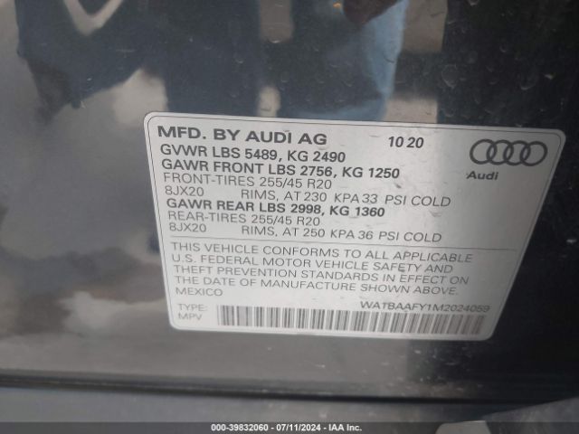 WA1BAAFY1M2024059 Audi Q5 Premium Plus 45 Tfsi Quattro S Tronic