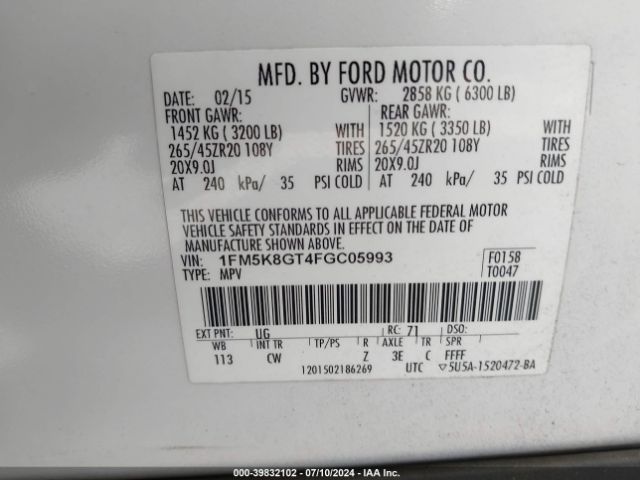 1FM5K8GT4FGC05993 Ford EXPLORER SPORT