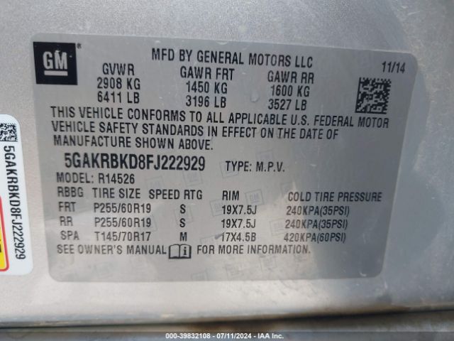 5GAKRBKD8FJ222929 Buick Enclave Leather