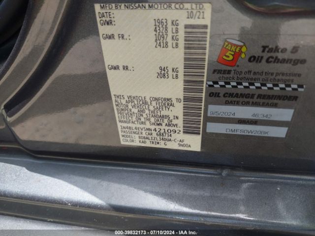 1N4BL4EV5MN421092 Nissan Altima Sl Fwd