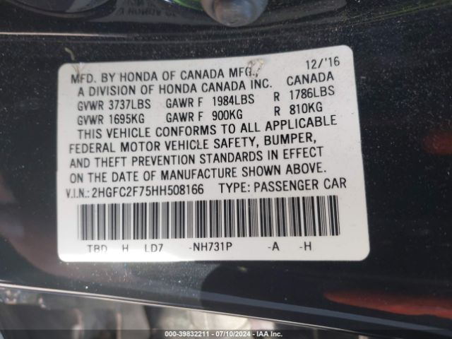 2HGFC2F75HH508166 Honda CIVIC EX
