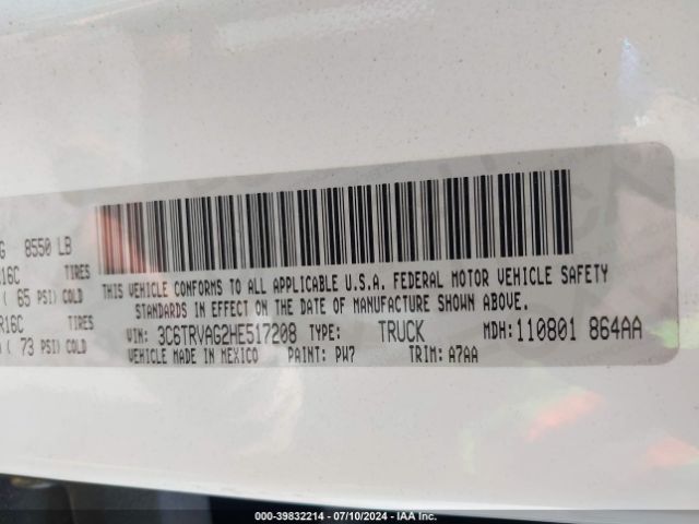 3C6TRVAG2HE517208 RAM Promaster 1500 Low Roof 136 Wb