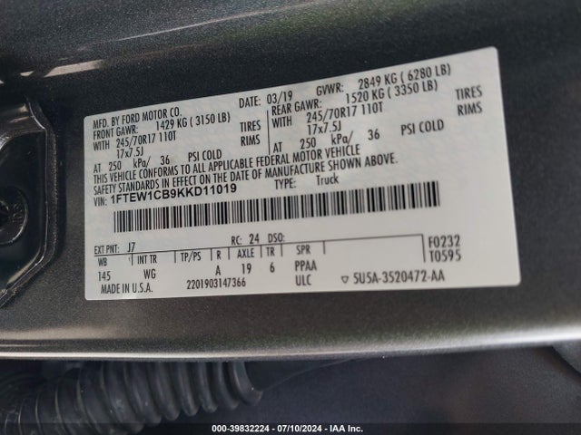 Ford F-150 Xl 2019 1FTEW1CB9KKD11019 Image 9