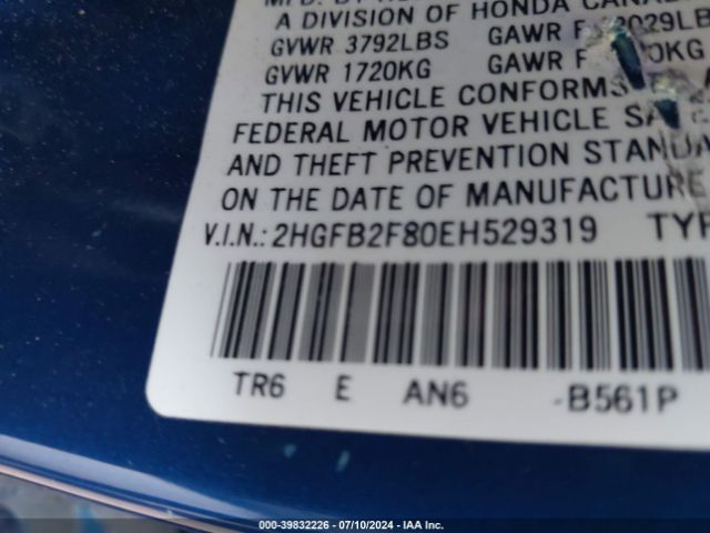 2HGFB2F80EH529319 Honda CIVIC EX