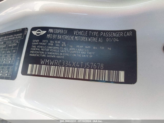 2004 MINI COOPER WMWRC334X4TJ57678 Photo 8