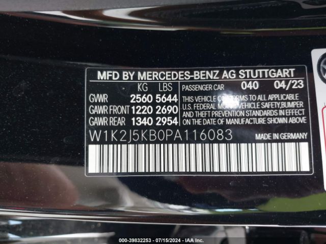 W1K2J5KB0PA116083 Mercedes-Benz Cls 450 Coupe