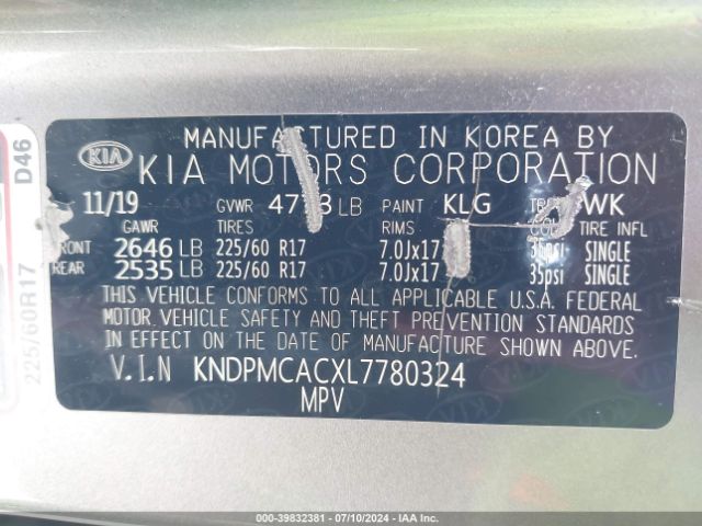 KNDPMCACXL7780324 KIA Sportage Lx