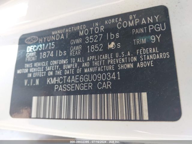 KMHCT4AE6GU090341 Hyundai ACCENT SE