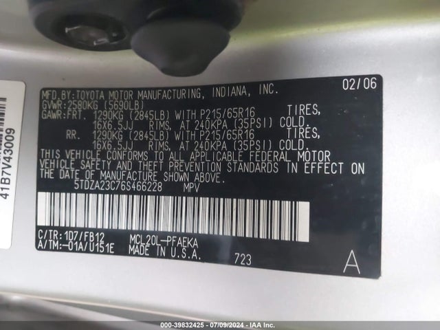 Продаж на аукціоні авто 2006 Toyota Sienna Ce, vin: 5TDZA23C76S466228, номер лоту: 39832425